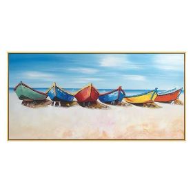 Hand Painted Boat Beach Canvas Painting Landscape Oil Painting For Living Room Salon Decoration Modern Wall Art Picture Handmade
