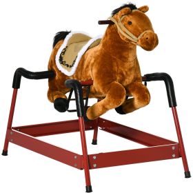 Qaba Spring Rocking Horse Light Brown Realistic Sounds for Kids Over 3 Years Ride-On Toy