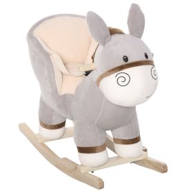 Qaba Rocking Donkey for Kids with Sound, Fun & Safe, Wooden Base & Safety Belt, Plush Toddler Rocker Toy for 18-36 Months