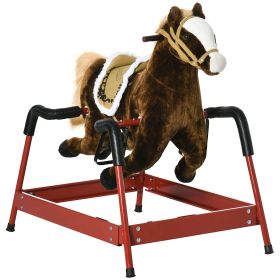Qaba Interactive Spring Rocking Horse Dark Brown Realistic Sounds for Kids 5-12 Years