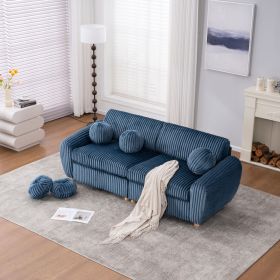 Modern Sofa for Living Room, 84" Blue Corduroy Sofa Couch, Sectional Love Seat Couch, Upholstered Sofa for Apatment Bedroom Home Office