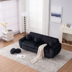 Modern Sofa for Living Room, 84" Black Corduroy Sofa Couch, Sectional Love Seat Couch, Upholstered Sofa for Apatment Bedroom Home Office