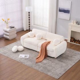 Modern Sofa for Living Room, 84" White Corduroy Sofa Couch, Sectional Love Seat Couch, Upholstered Sofa for Apatment Bedroom Home Office