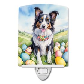 NEW Border Collie Easter Egg Hunt Ceramic Night Light Compact, UL-Certified, Ideal for Bedroom, Bathroom, Nursery, Hallway, Kitchen, 6x4x3, Multicolor