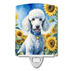 NEW White Poodle in Sunflowers Ceramic Night Light Compact, UL-Certified, Ideal for Bedroom, Bathroom, Nursery, Hallway, Kitchen, 6x4x3, Multicolor