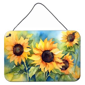NEW Sunflowers in Watercolor Wall or Door Hanging Prints Aluminum Metal Sign Kitchen Wall Bar Bathroom Plaque Home Decor, 8HX12W, Multicolor