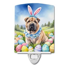 NEW Shar Pei Easter Egg Hunt Ceramic Night Light Compact, UL-Certified, Ideal for Bedroom, Bathroom, Nursery, Hallway, Kitchen, 6x4x3, Multicolor