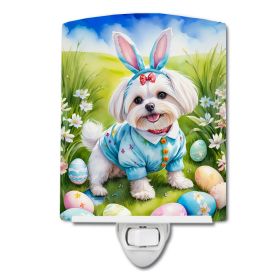 NEW Maltese Easter Egg Hunt Ceramic Night Light Compact, UL-Certified, Ideal for Bedroom, Bathroom, Nursery, Hallway, Kitchen, 6x4x3, Multicolor