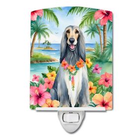 NEW Afghan Hound Luau Ceramic Night Light Compact, UL-Certified, Ideal for Bedroom, Bathroom, Nursery, Hallway, Kitchen, 6x4x3, Multicolor