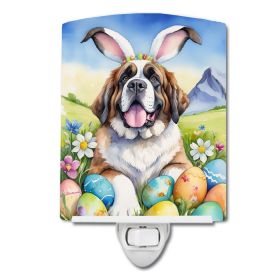 NEW Saint Bernard Easter Egg Hunt Ceramic Night Light Compact, UL-Certified, Ideal for Bedroom, Bathroom, Nursery, Hallway, Kitchen, 6x4x3, Multicolor