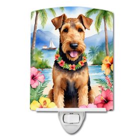 NEW Airedale Terrier Luau Ceramic Night Light Compact, UL-Certified, Ideal for Bedroom, Bathroom, Nursery, Hallway, Kitchen, 6x4x3, Multicolor