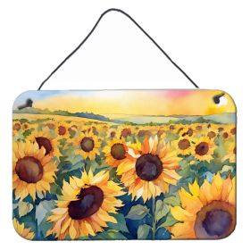 NEW Kansas Sunflowers in Watercolor Wall or Door Hanging Prints Aluminum Metal Sign Kitchen Wall Bar Bathroom Plaque Home Decor, 8HX12W, Multicolor