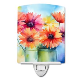 NEW Gerbera Daisies in Watercolor Ceramic Night Light Compact, UL-Certified, Ideal for Bedroom, Bathroom, Nursery, Hallway, Kitchen, 6x4x3, Multicolor