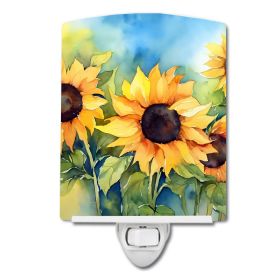 NEW Sunflowers in Watercolor Ceramic Night Light Compact, UL-Certified, Ideal for Bedroom, Bathroom, Nursery, Hallway, Kitchen, 6x4x3, Multicolor