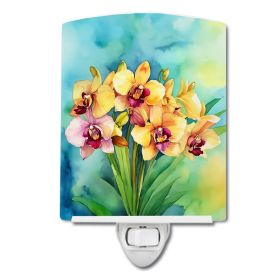 NEW Orchids in Watercolor Ceramic Night Light Compact, UL-Certified, Ideal for Bedroom, Bathroom, Nursery, Hallway, Kitchen, 6x4x3, Multicolor