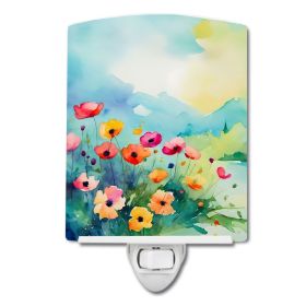 NEW Anemones in Watercolor Ceramic Night Light Compact, UL-Certified, Ideal for Bedroom, Bathroom, Nursery, Hallway, Kitchen, 6x4x3, Multicolor