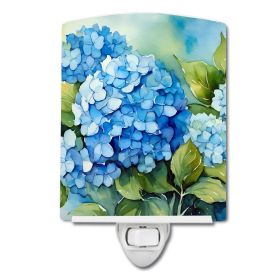 NEW Hydrangeas in Watercolor Ceramic Night Light Compact, UL-Certified, Ideal for Bedroom, Bathroom, Nursery, Hallway, Kitchen, 6x4x3, Multicolor