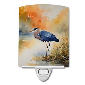 NEW Blue Heron Ceramic Night Light Compact, UL-Certified, Ideal for Bedroom, Bathroom, Nursery, Hallway, Kitchen, 6x4x3, Multicolor