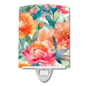 NEW Peonies in Watercolor Ceramic Night Light Compact, UL-Certified, Ideal for Bedroom, Bathroom, Nursery, Hallway, Kitchen, 6x4x3, Multicolor