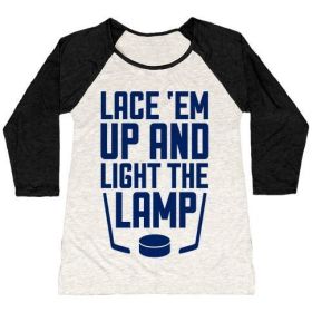 LACE 'EM UP AND LIGHT THE LAMP WOMEN'S TRI-BLEND BASEBALL TEE