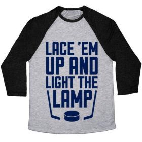 LACE 'EM UP AND LIGHT THE LAMP UNISEX TRI-BLEND BASEBALL TEE