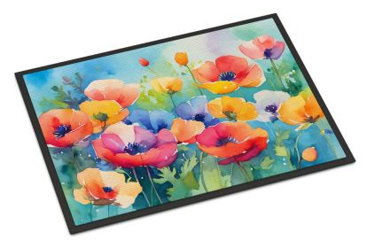 NEW Anemones in Watercolor Doormat Front Door Mat Indoor Outdoor Rugs for Entryway, Non Slip Washable Low Pile, 18H X 27W