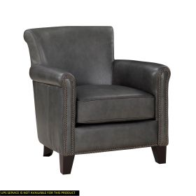 Classic Traditional Gray Accent Chair 1pc Solid Wood Frame Top-Grain Leather Nailhead Trim Living Room Furniture