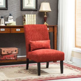 Pisano Contemporary Chenille Fabric Armless Accent Chair with Pillow, Red