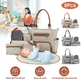 8PCS Baby Diaper Bag Set - Spacious 12-Pocket Design with Bottle Bag, Diaper Pad & Burp Cloths - 2 Carrying Ways, Wide Opening for Easy Access - (Option: khaki)