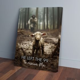 1 Piece Canvas Painting With Wood Frame, Ready To Hang, He Left 99 Sheep To Save Me, Man And Lost Sheep, Christian Wall Art, Framed Mural Print, (Option: 24x16inch)