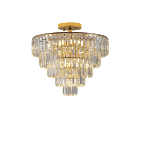 Golden Crystal Chandelier, 5-layer Round Semi-recessed Chandelier Lamp, Large Modern Luxury Chandelier, Suitable For Living Room, Dining Room, Be (Option: Golden)