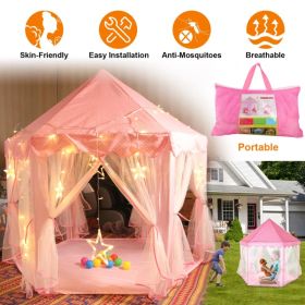 Princess Play Tent for Girls, Large Castle Playhouse with 6 Breathable Mesh Doors, Indoor Outdoor Play Tent for Backyard Garden Party, Sturdy Str (Option: pink)
