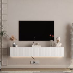Floating TV Stand Wall Mounted With 16 Color LEDs,69 Modern TV Stand, Floating TV Cabinet Entertainment Center For 55 60 65 Inch TV, (Option: White)