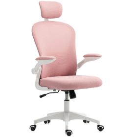Office Chair, Mesh Computer Desk Chair with Adjustable Headrest, 4D Lumbar Support, Flip-up Arm, Pink (Option: pink)