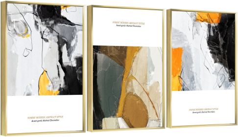 Framed Canvas Wall ArtOil Paintings Impressionism Aesthetic Prints Canvas Paintings for Living Room Bedroom Office Home; 3 Panels (GOLD: 16*24)
