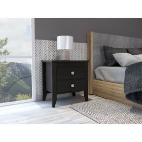 Breeze Four-Legged Modern Bedroom Nightstand, with Two Drawers, Black (Color: Black)