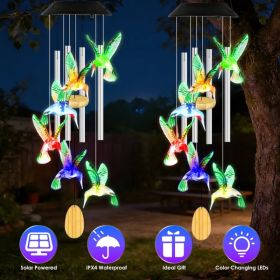 1Pc - 2Pcs Options - Solar Hummingbird Wind Chime With Aluminum Tubes 7 Color Changing Wind Chime For Outside IPX4 Waterproof Outdoor Garden Yard (Option: 2PCS)